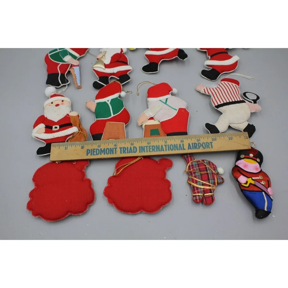 Vintage Santas MCM Christmas Decor Lot Of 12 Santa Claus Plush Ornaments CUTE
